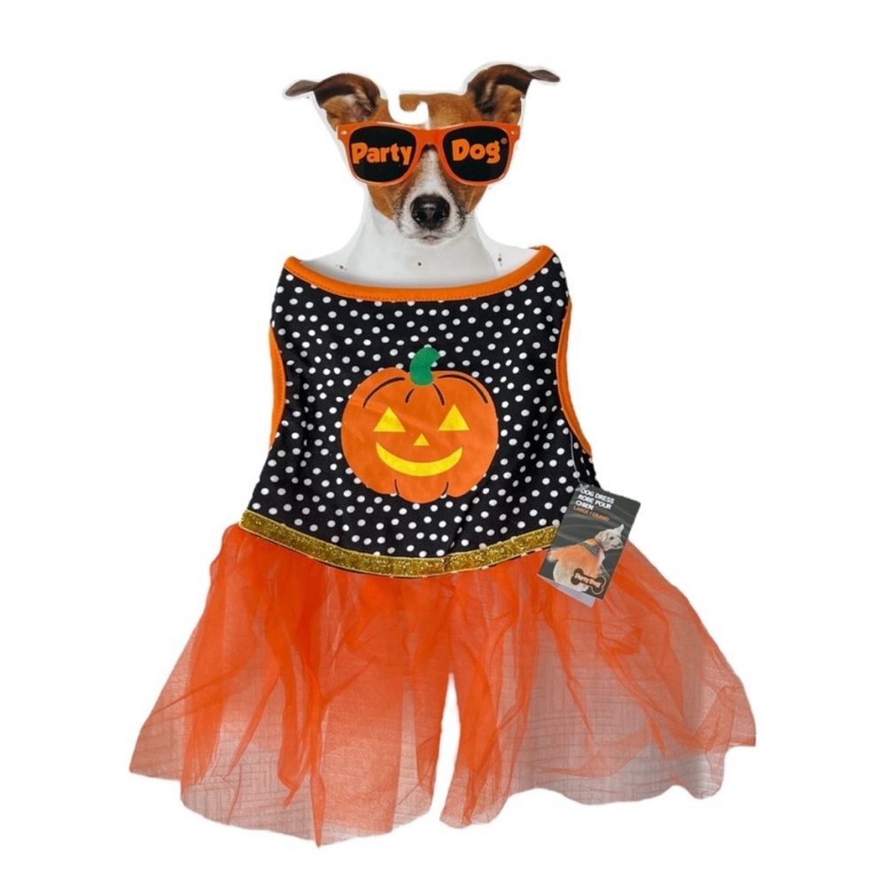 Halloween Pet Costume Polka Dot Jack-o-lantern Pumpkin Dog Dress Party Dog NWT